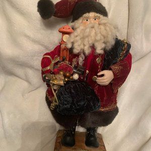 $$ SOLD $$ Vintage 2000 16" Fabric Santa by Grandeur Noel in original box.